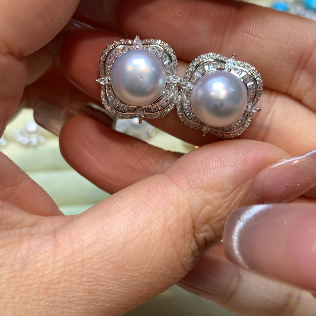 海水珍珠耳饰银S925镶嵌