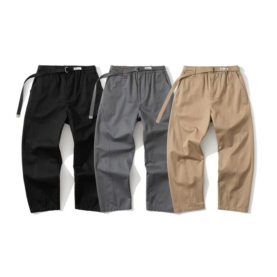 B703春秋潮牌日系简约高街直筒百搭松紧腰系带工装长裤男