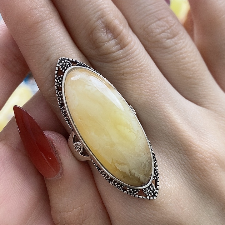 琥珀戒指银S925镶嵌戒指