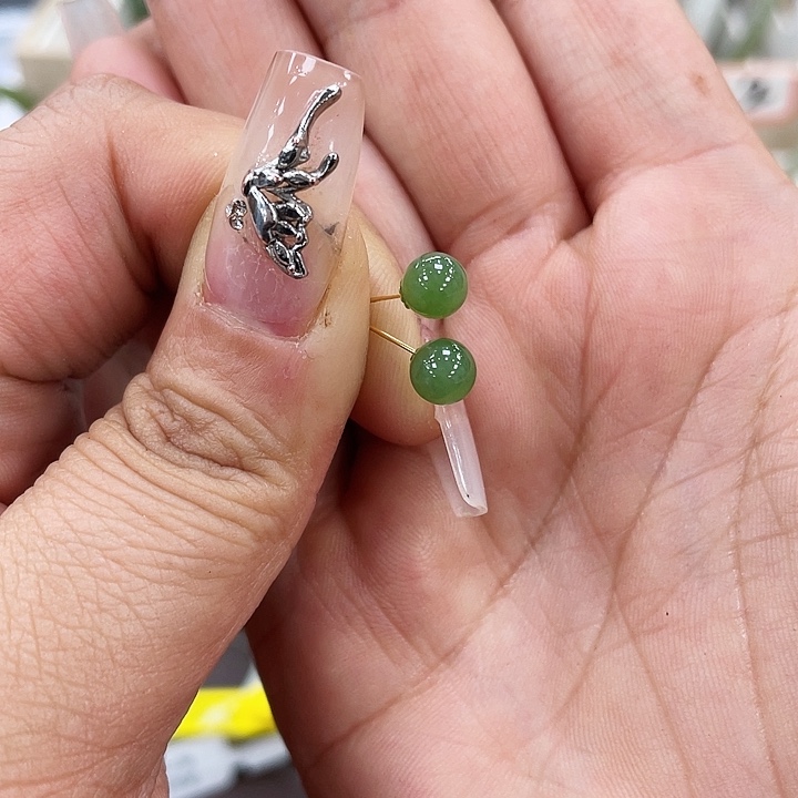 和田玉耳饰18K金镶嵌