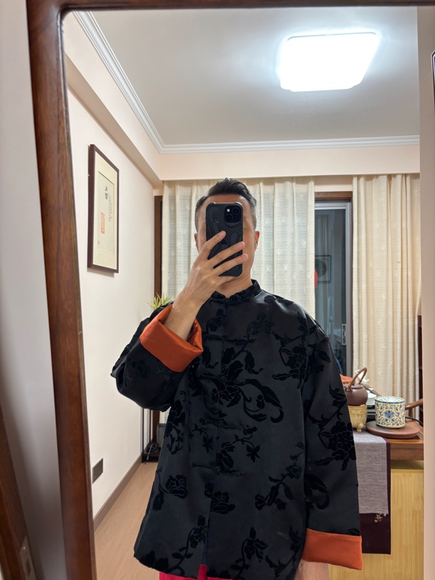 三哥手工：黑色章绒缎，中式秋冬唐装ins宽松时尚高级气质上衣
