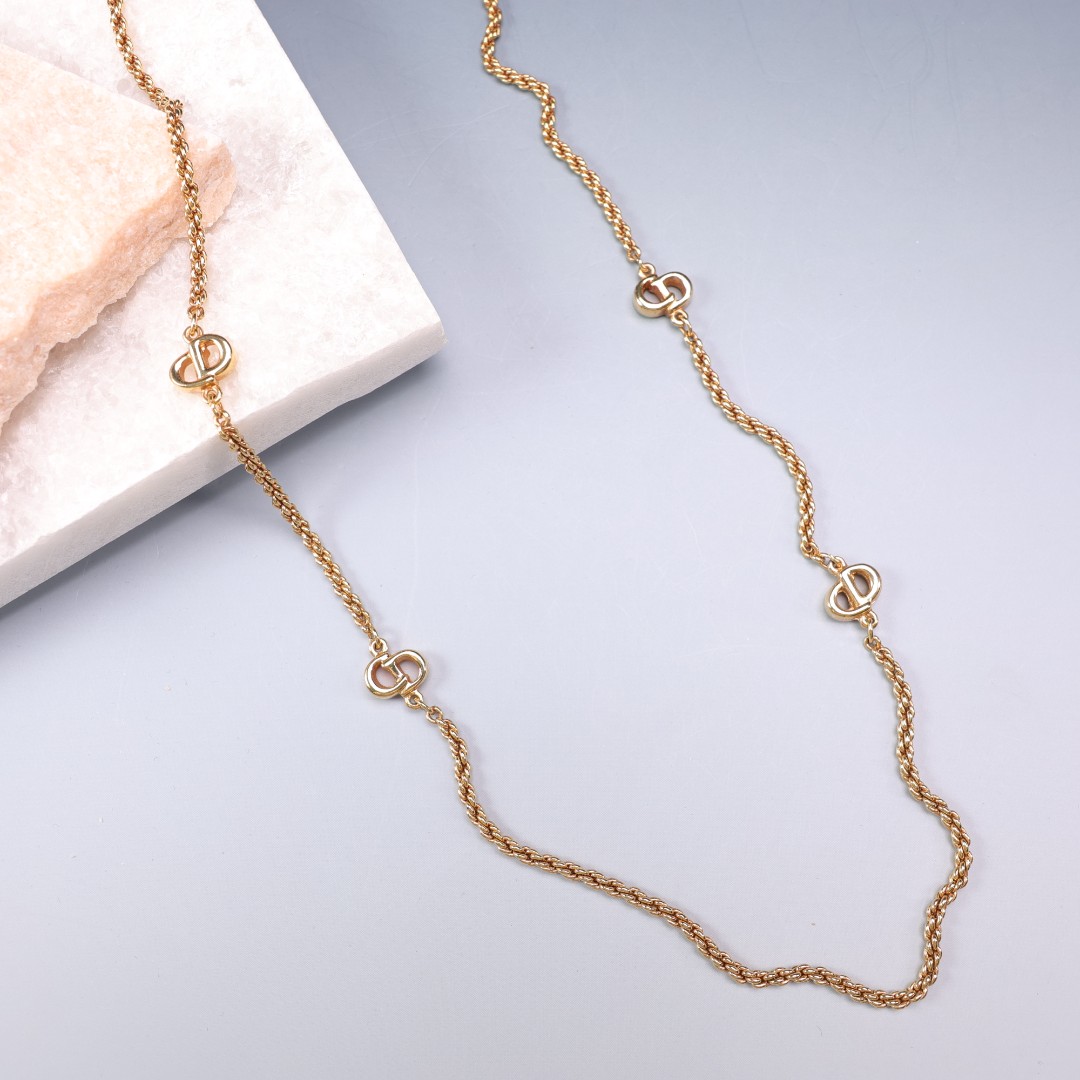 95新 DIOR/迪奥 柚礼中古/迪奥素金字母CD项链LZ512169