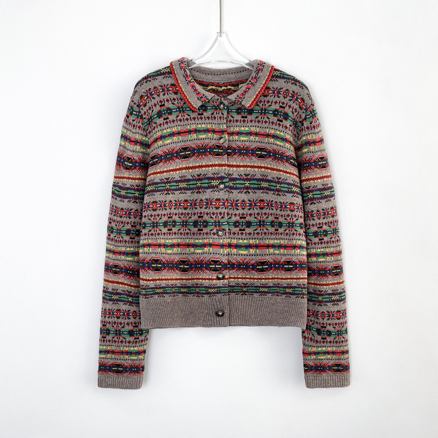 【P】“羊毛翻领毛衣”费尔岛单排扣开衫 XP86196