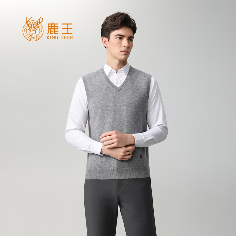 【专柜在售】鹿王秋冬男V领100山羊绒背心 加厚   911511344