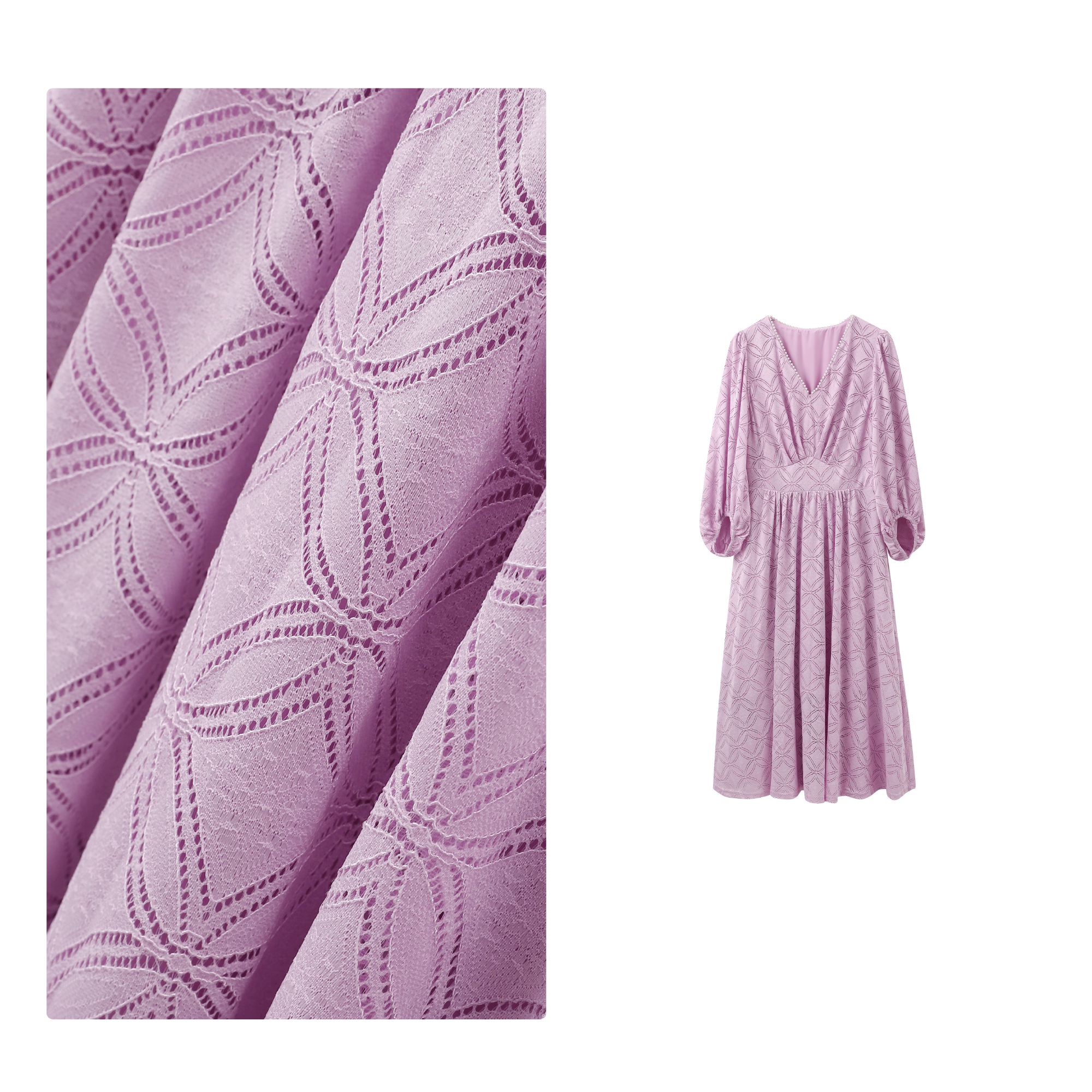 门店42&9！夏日浪漫风情！肌理细腻/泡泡袖V领短袖连衣裙女 C20871