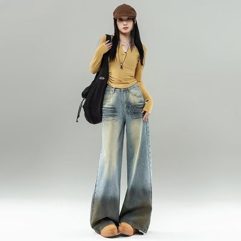 (苏)（甜妞）2025新款牛仔裤女阔腿拖地裤