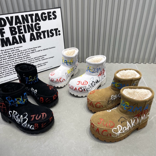 【4厘米】休闲风短筒民族风耐磨时尚雪地靴加绒潮流靴子冬季