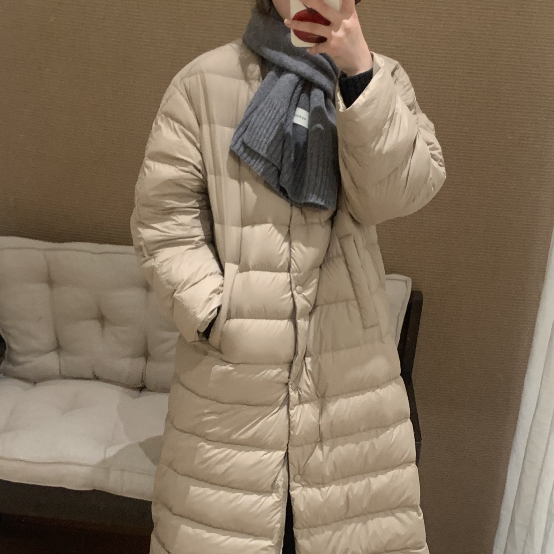 【梨花服饰】两穿圆领长款羽绒外套