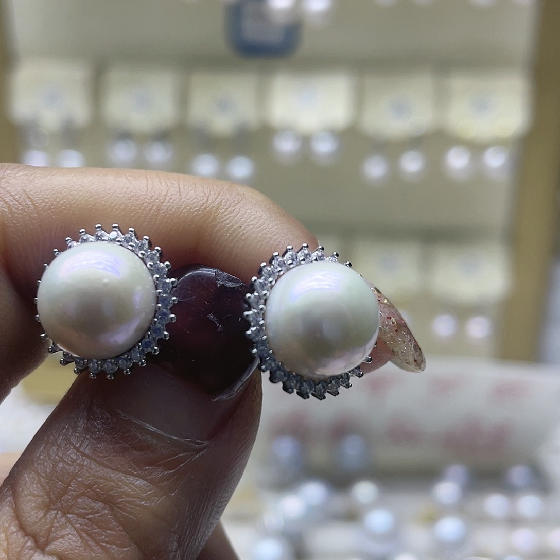 淡水珍珠耳饰银S925镶嵌