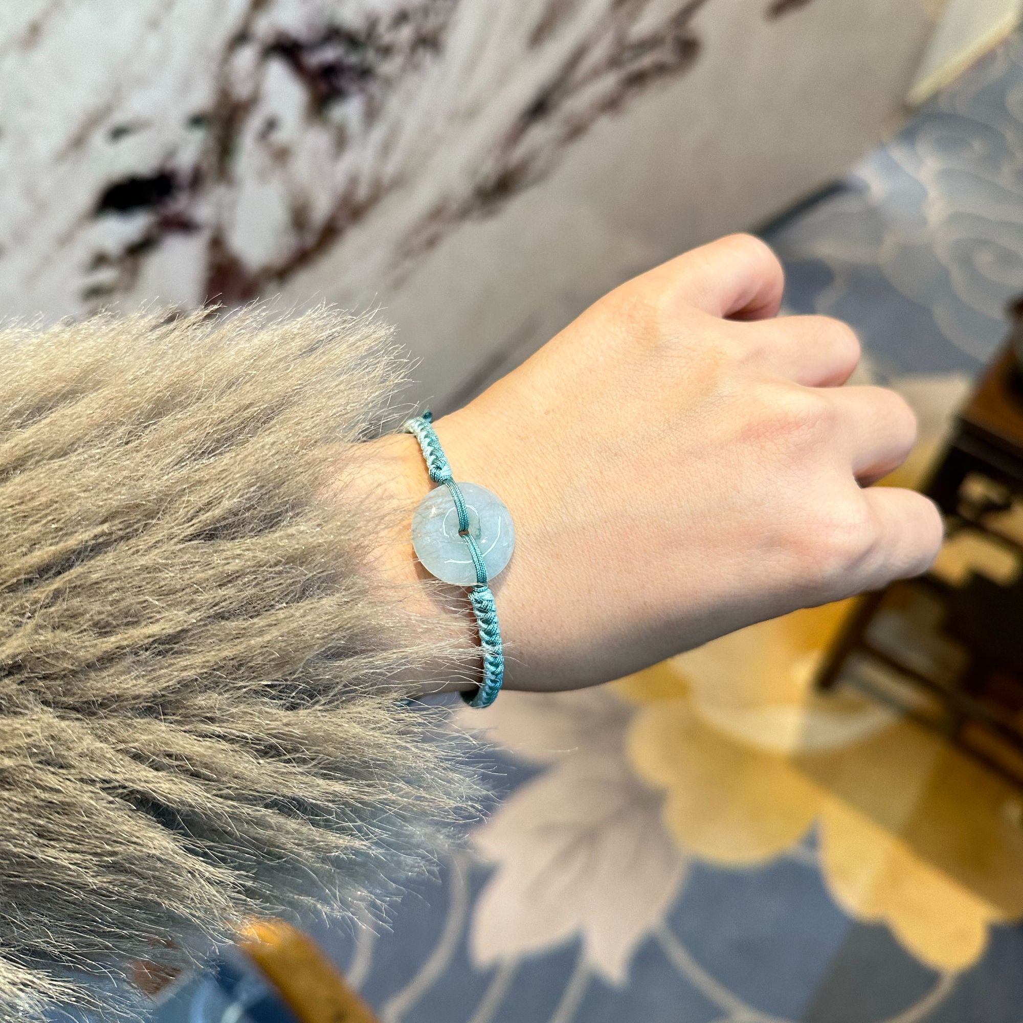 23-4-P118缅料翡翠平安扣手串自编绳可调节百搭款卡19.5