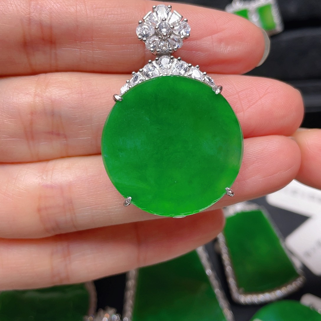 吊坠(不含链)银S925镶嵌翡翠吊坠9987