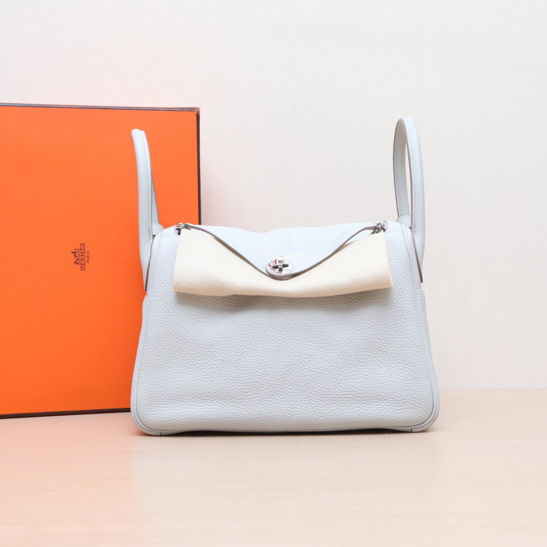 95新 Hermes/爱马仕 小花姑姑335392Lindy 30 80珍珠灰 TC皮 Y刻