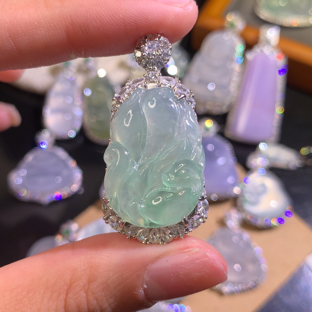 榴***吖翡翠银S925镶嵌吊坠(不含链)