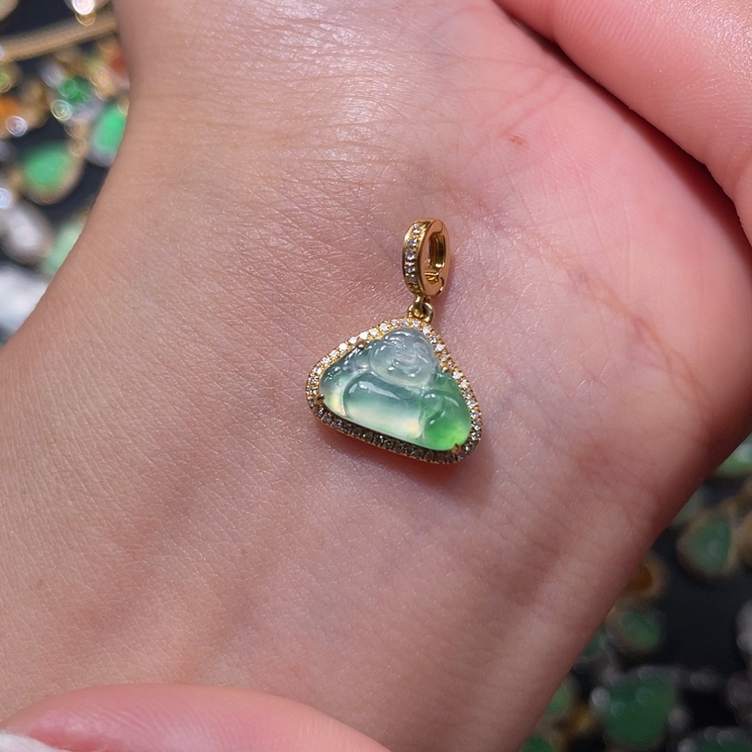 翡翠吊坠(不含链)18K金镶嵌阿*