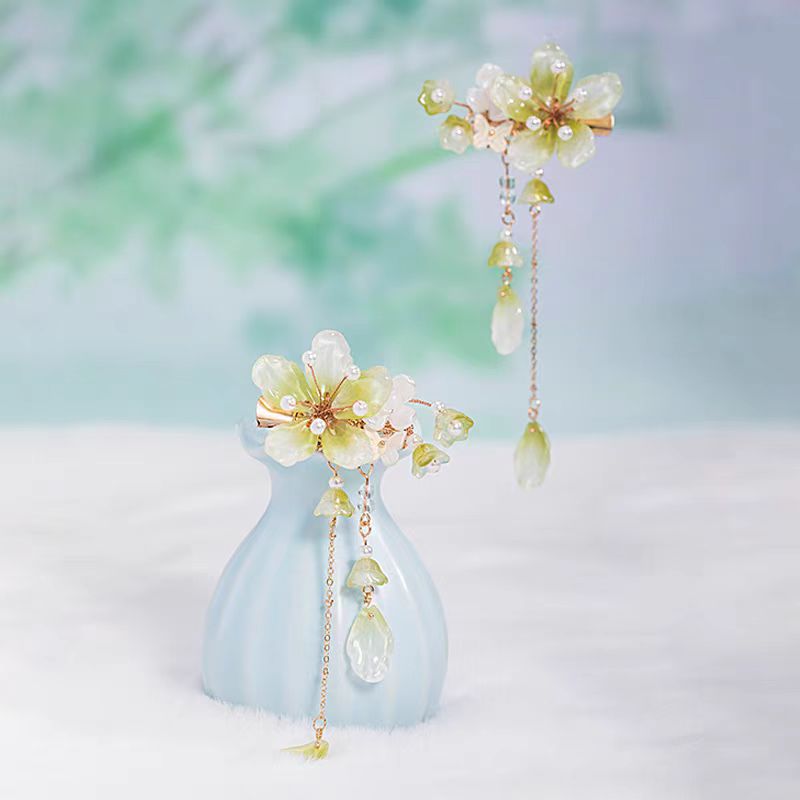 云鬓花古风饰品古装发饰仙气飘飘琉璃发夹 绿菀（孤品汉服发冠B93