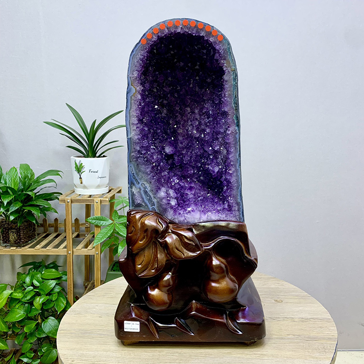 天然乌拉圭巴西紫晶洞聚宝盆钱袋子恐龙蛋开口笑精美客厅办公