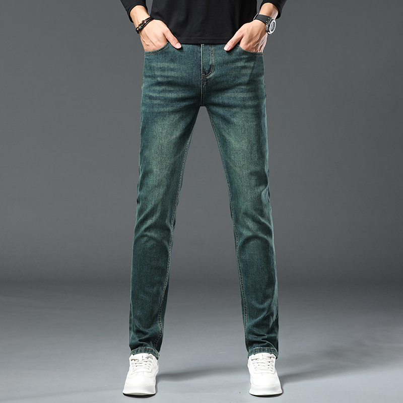 2025秋冬新款水鬼绿牛仔裤男士潮流时尚百搭小直筒休闲裤子
