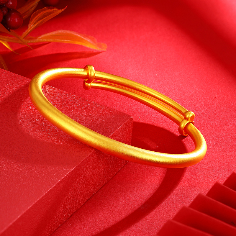 足银手镯 古法推拉素圈手镯简约可调节精美送礼盒