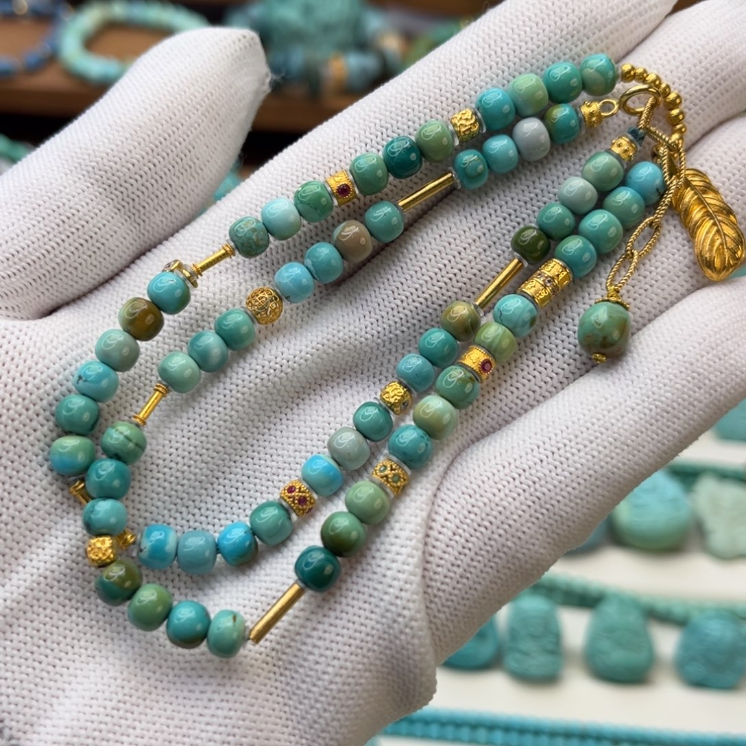 绿松石未镶嵌珠宝奇石水波纹老型项链