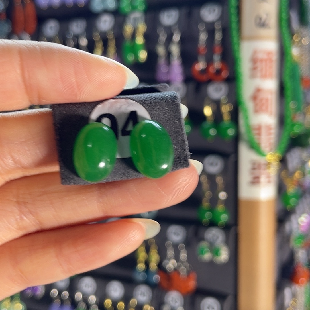 翡翠银S925镀金镶嵌耳饰94