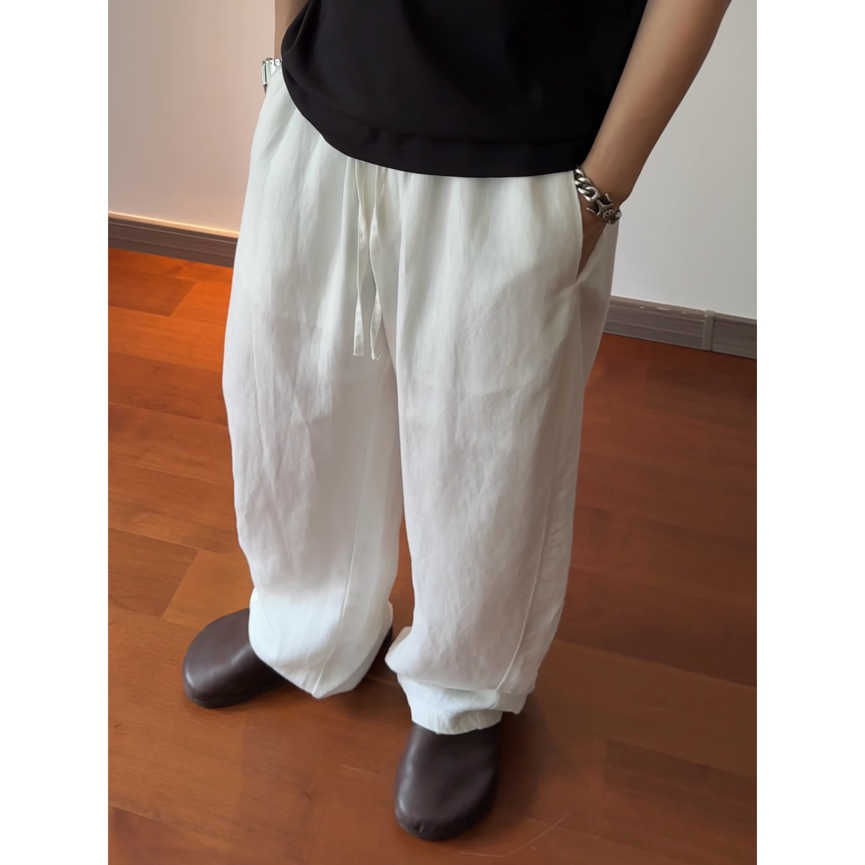 男士夏季垂感亚麻裤薄款透气天丝裤香蕉裤型休闲百搭宽松长裤