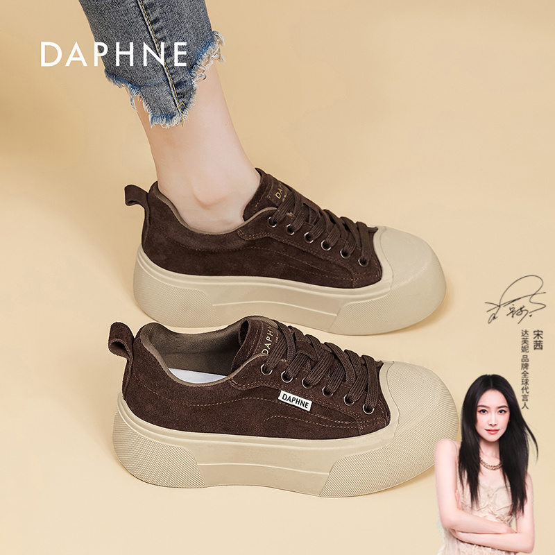 达芙妮女休闲鞋2025秋季爆款厚底增高复古板鞋低帮时尚系带百搭L