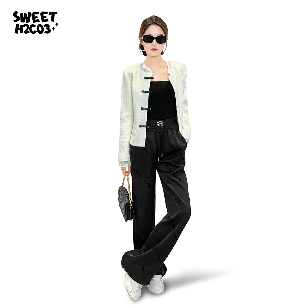 SWEET H2CO3 25春夏时尚高腰显瘦植绒印花休闲直筒长裤 CK241001