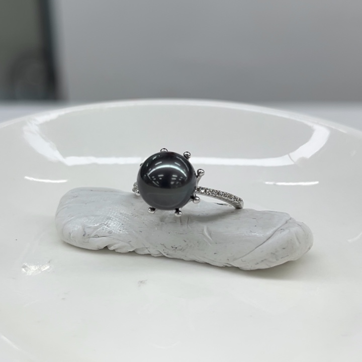 银S925镶嵌戒指海水珍珠9-10m
