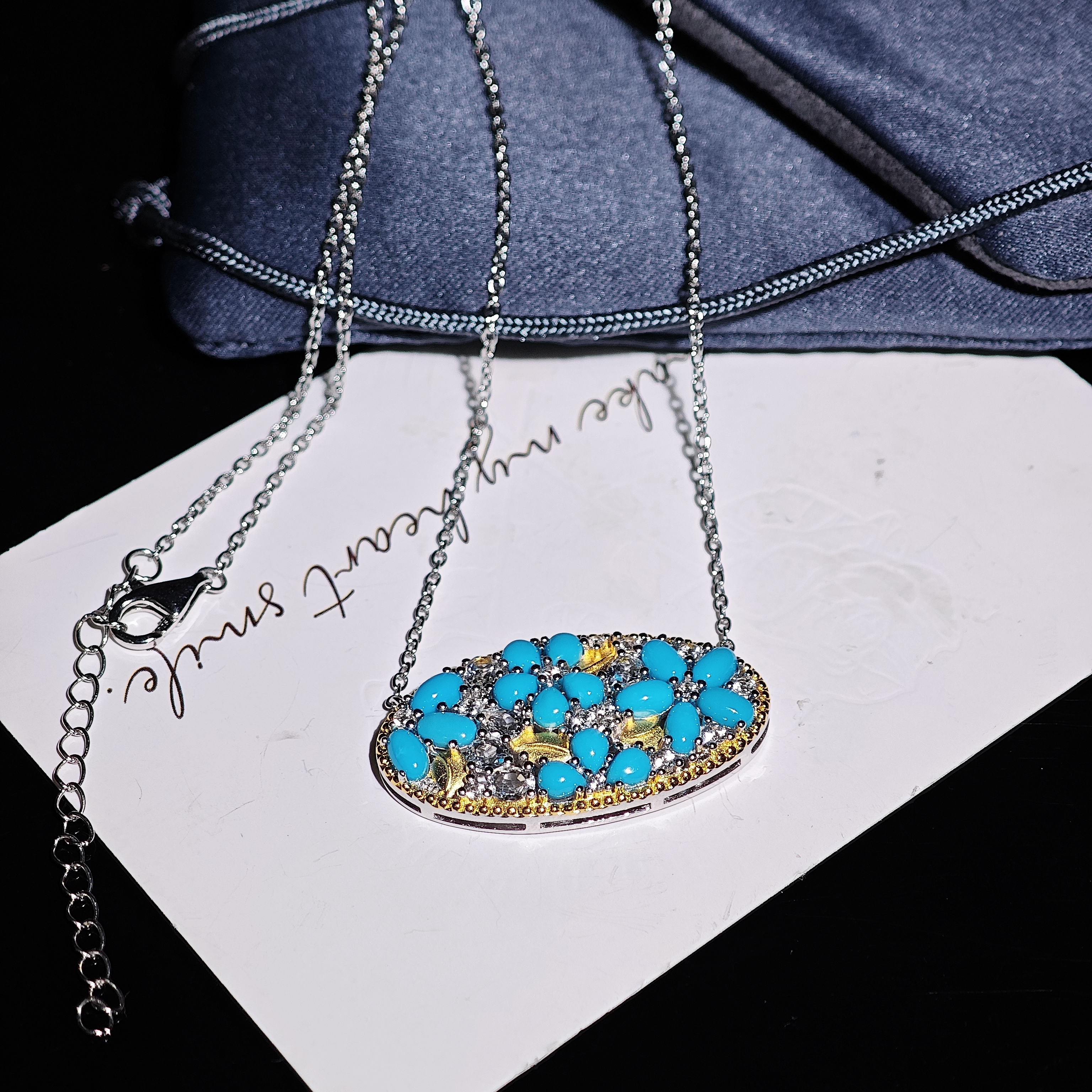 S925银绿松石吊坠花牌时尚优雅