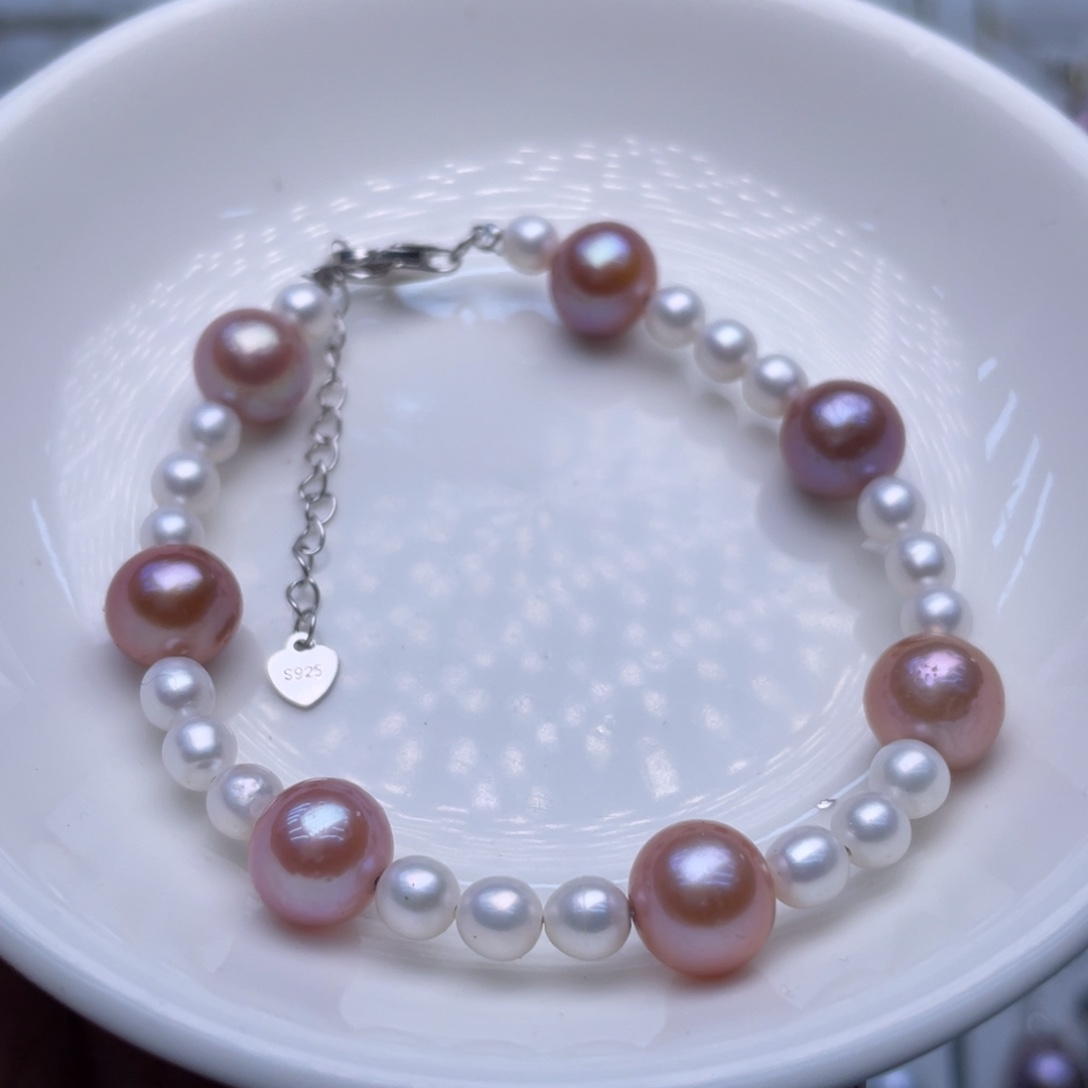 银S925镶嵌手链淡水珍珠