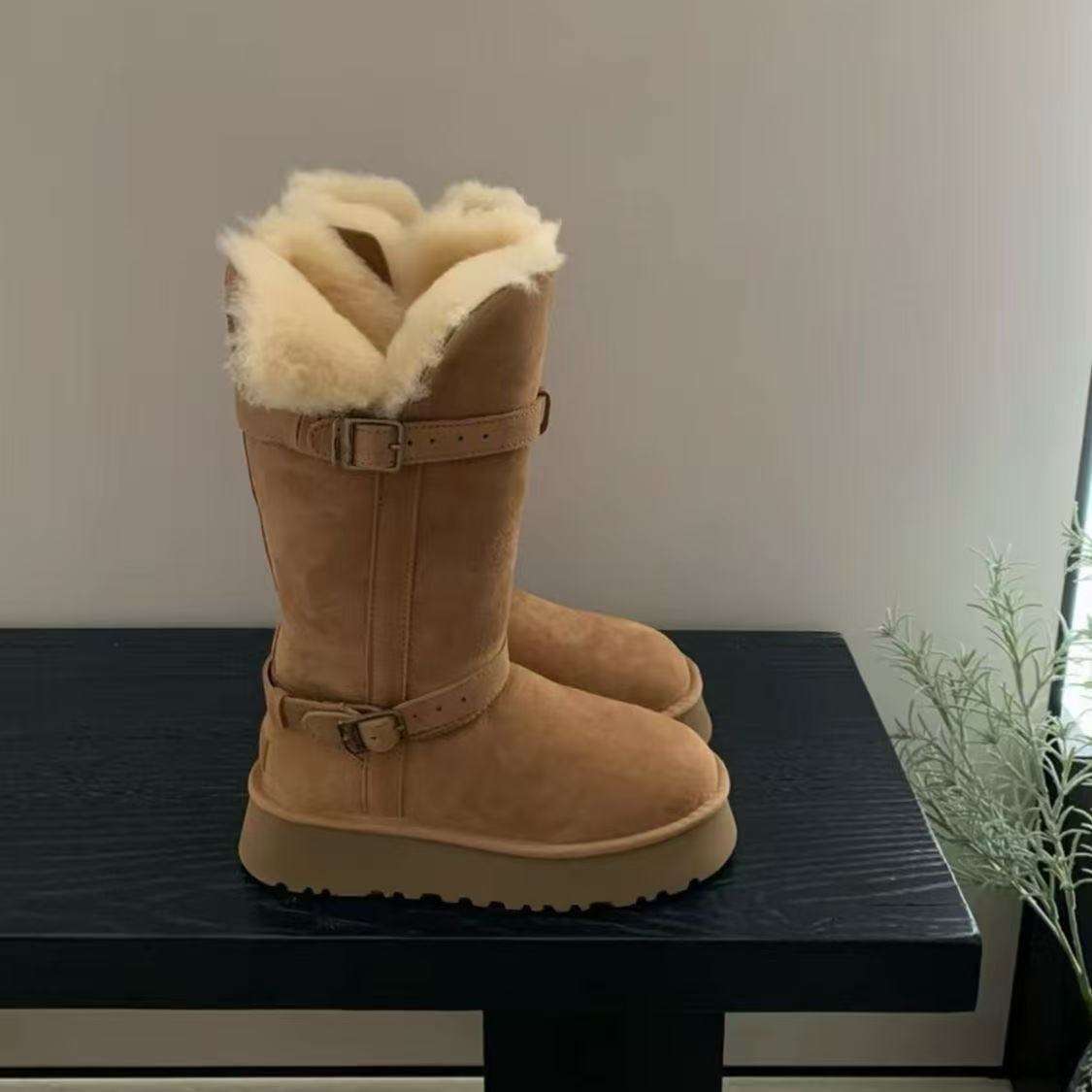 【长筒骑士靴 底高3CM】桑坡雪地靴舒适保暖防滑羊皮毛一体冬季百搭