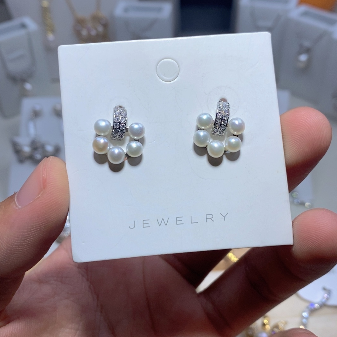 淡水珍珠耳饰银S925镶嵌