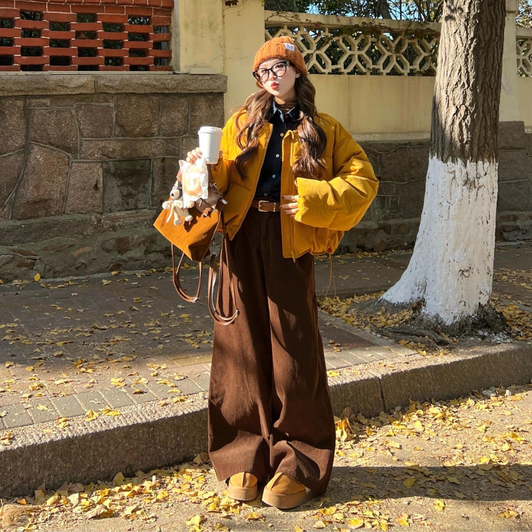 大码胖MM秋冬加厚棉服上衣➕阔腿裤两件套装短款春秋保暖时尚套装