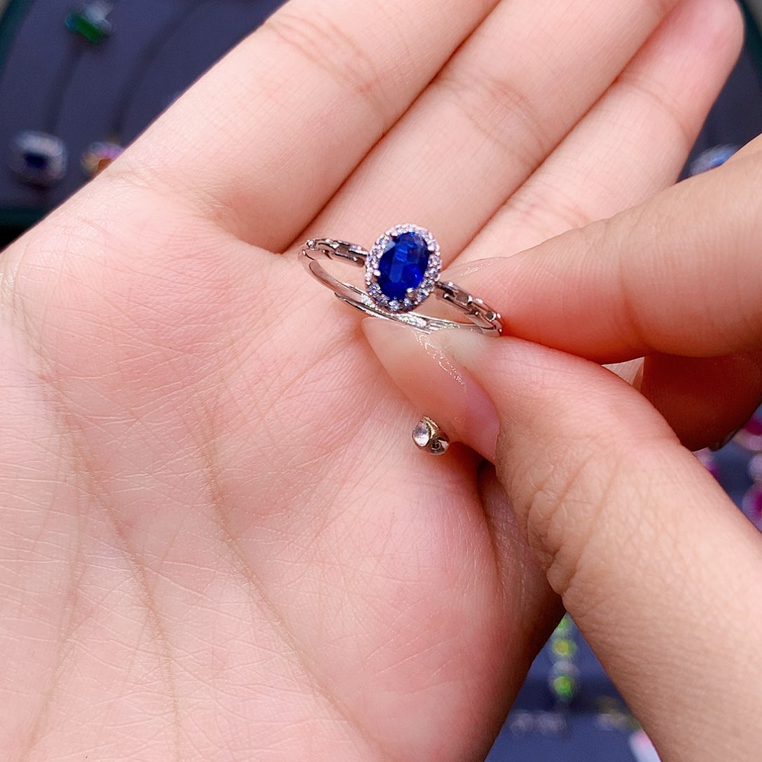 蓝宝石戒指银S925镶嵌