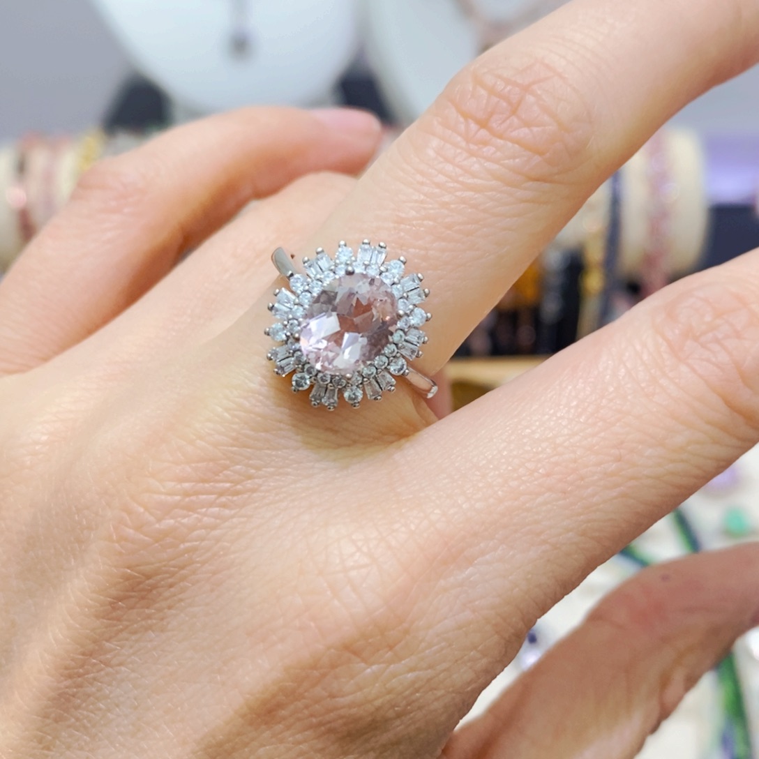 绿柱石戒指银S925镶嵌