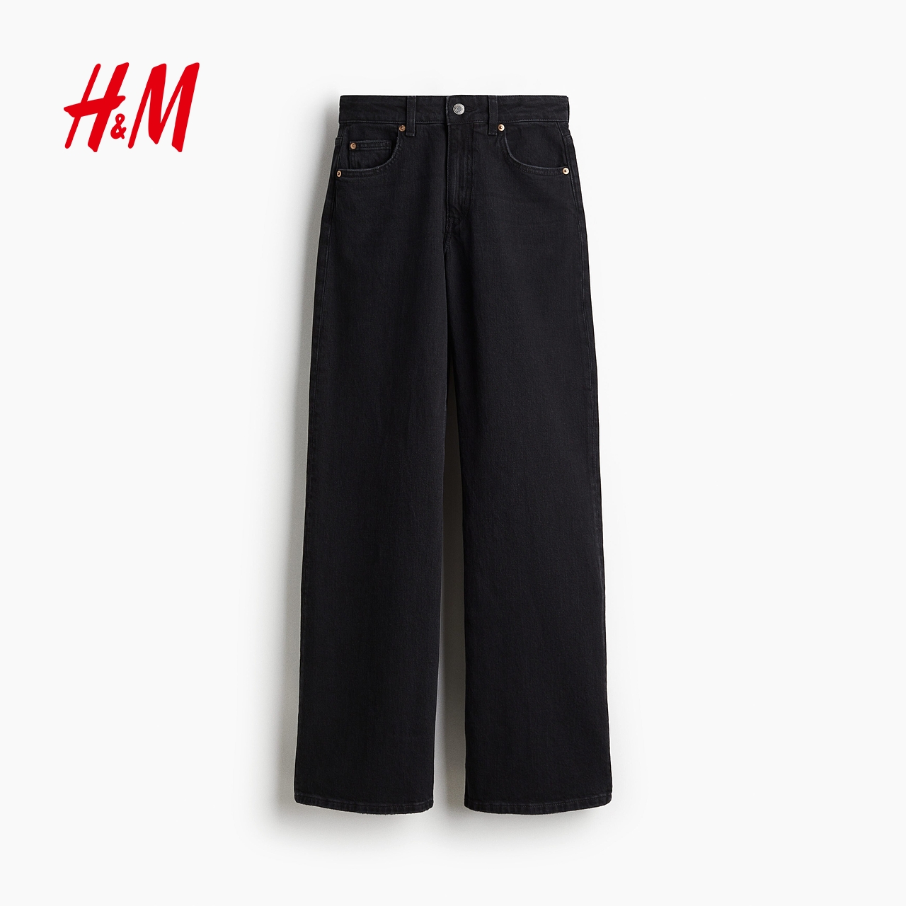 HM女装2025秋新款舒适百搭高腰阔腿直筒牛仔裤1045459