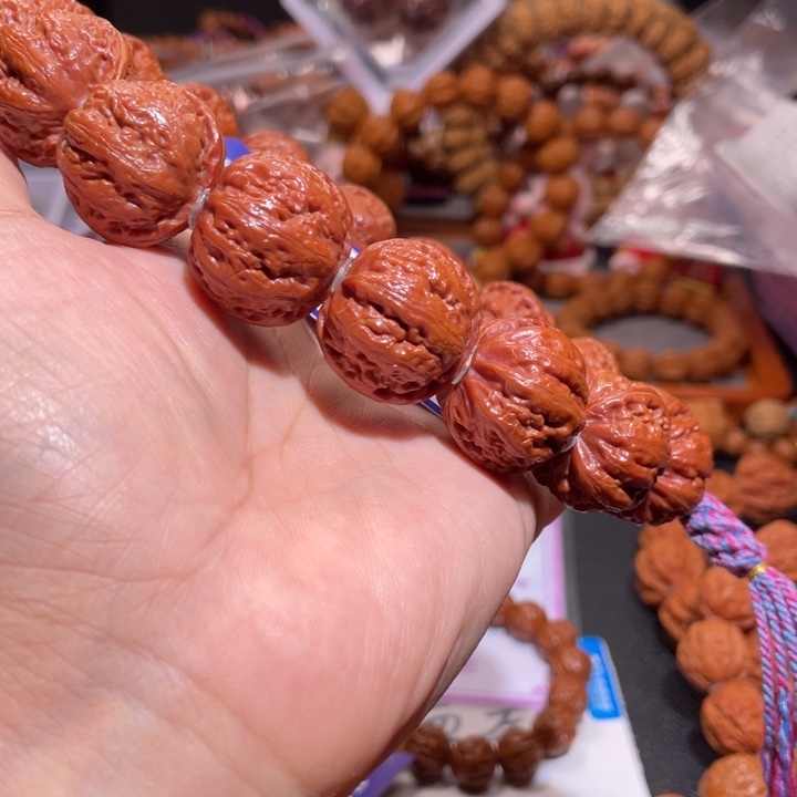 文玩核桃手串福**兮37大红皮精品粗筋元宝