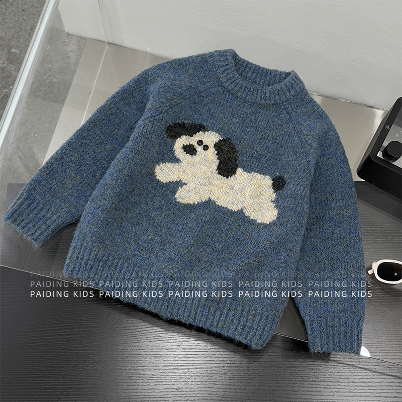 【小首尔】冬装儿童韩版ins风撞色小狗提花保暖套头休闲毛衣SJ6999