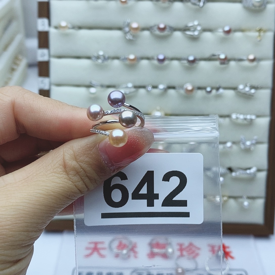 淡水珍珠戒指银S925镶嵌花**好642