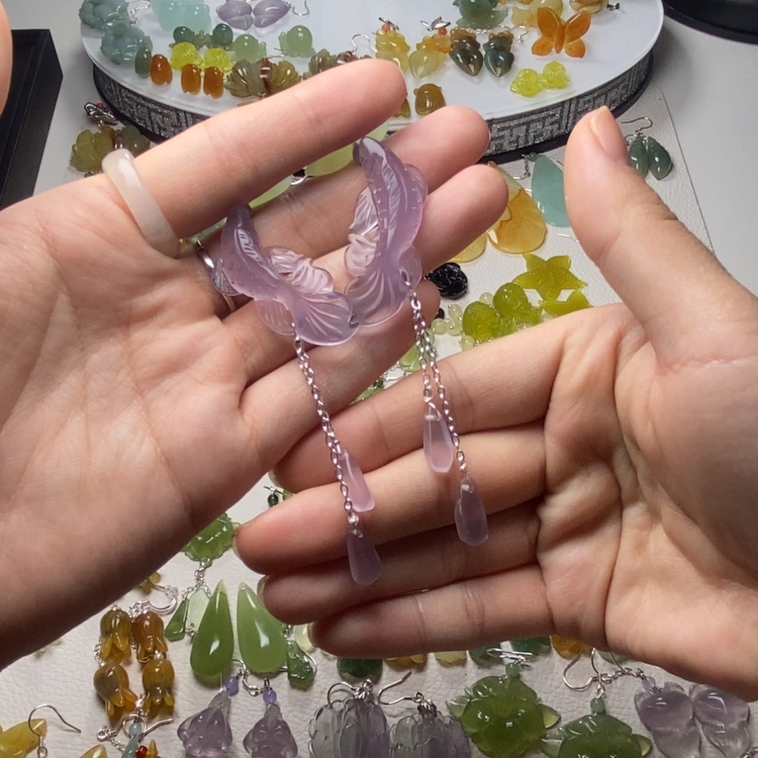 璇***妈蛇纹石玉合金耳饰/颈饰