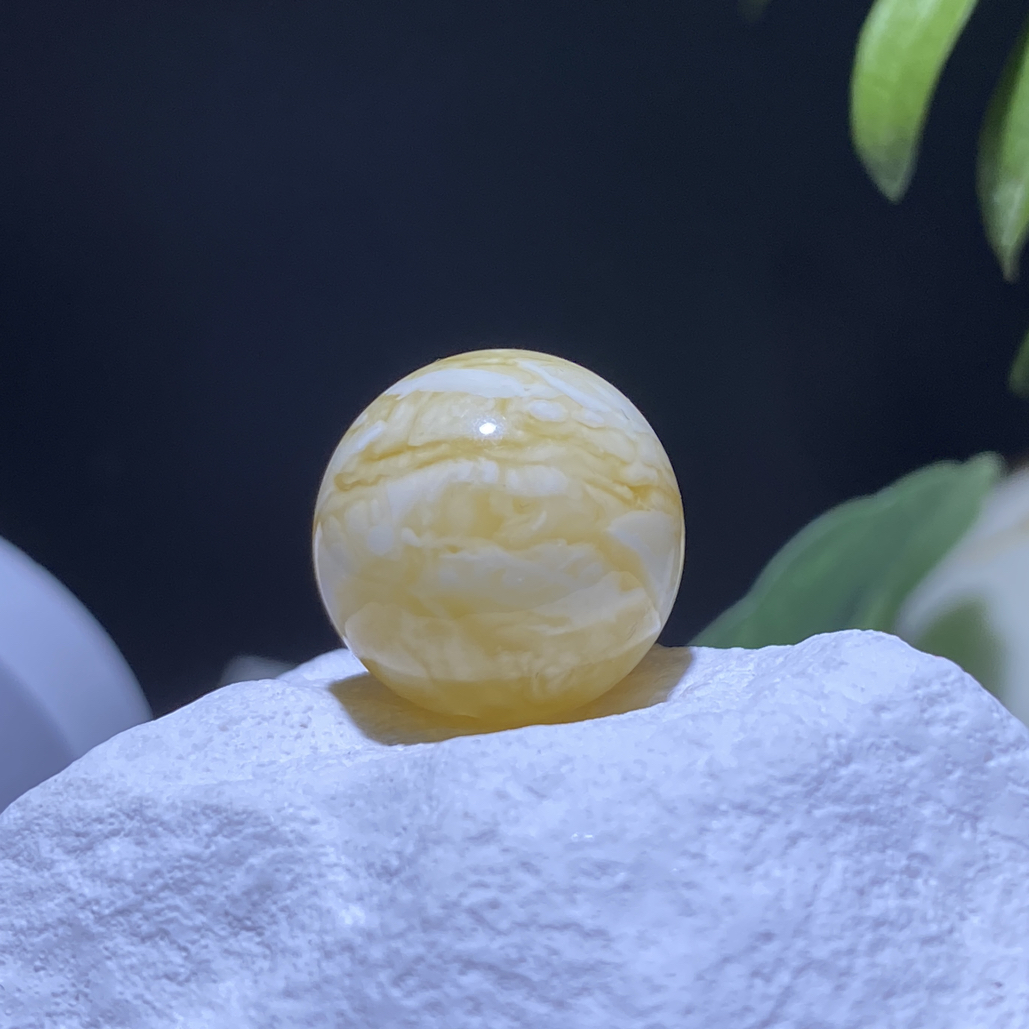 15.2mm天然原矿蜜蜡俄料白蜡虎皮千层雪圆珠