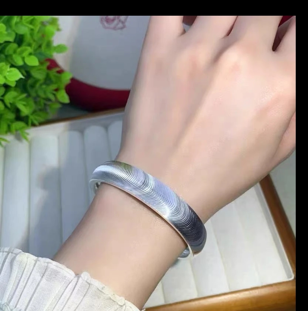 足银手镯 999.9轻奢时尚cnc猫眼轮胎镯闭口手镯