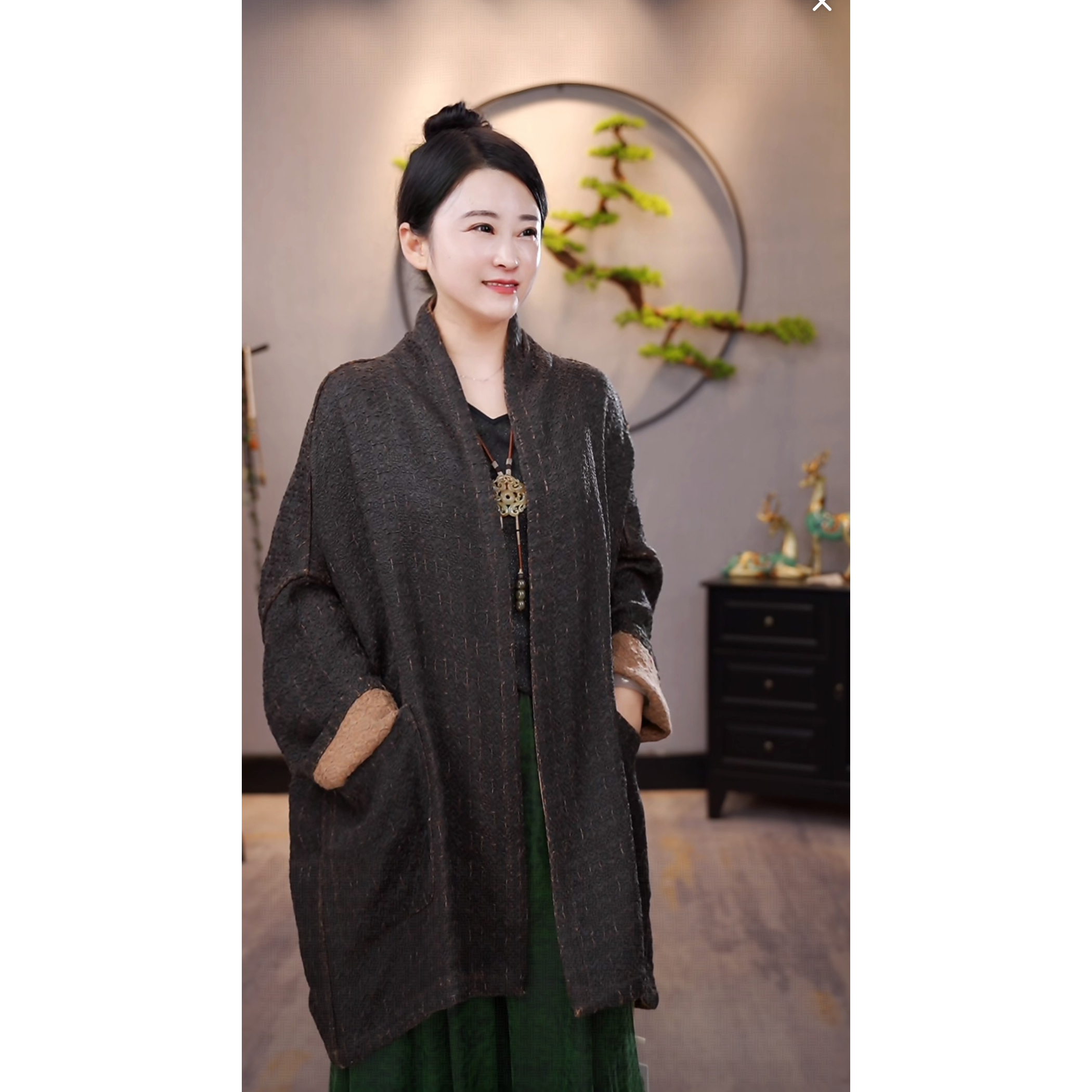 【千奈莉 】100姆米纯手工柞蚕丝编织萝袈裟外套YJ190