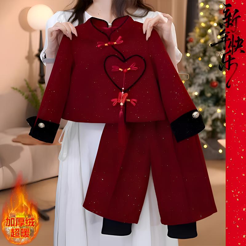 女童套装冬季国风2025新款女宝宝新中式拜年服两件套新年冬装
