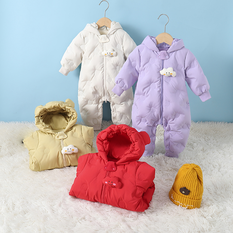 婴儿羽绒服连体衣宝宝衣服2024新款冬装哈衣爬服萌趣外穿厚款