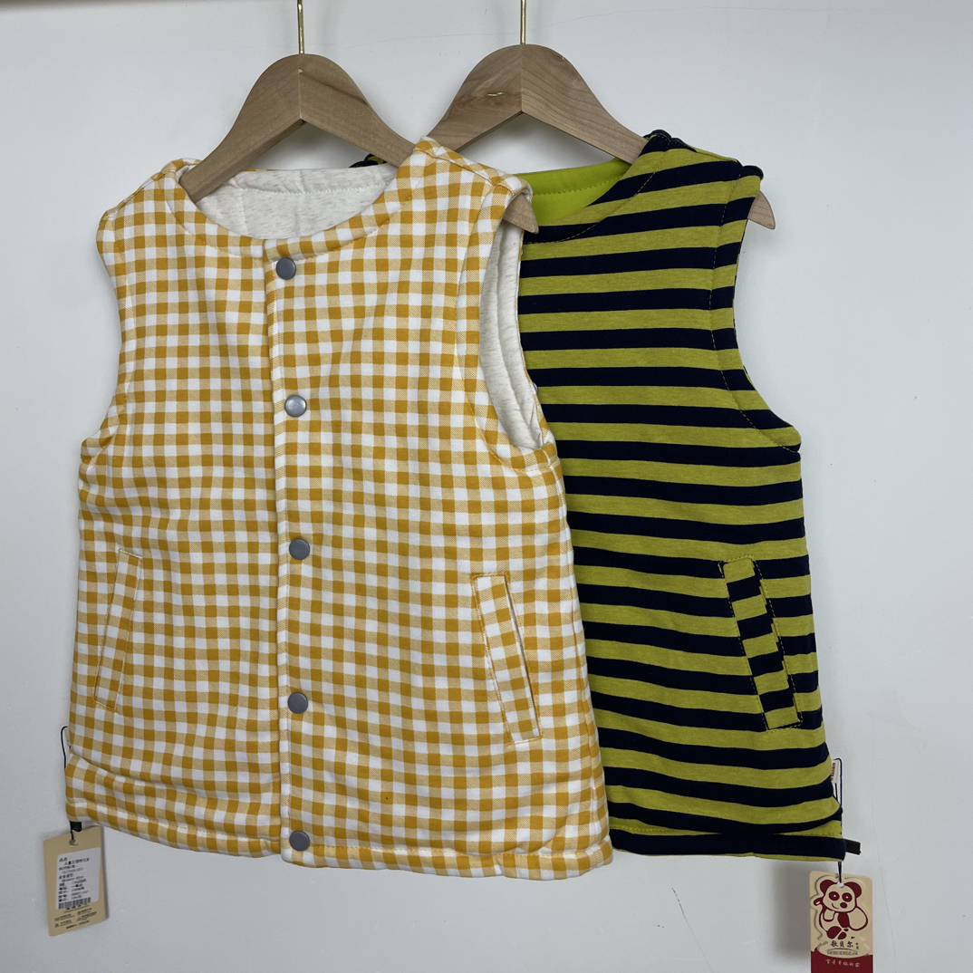 中大童120薄棉带帽马甲棉布针织弹力