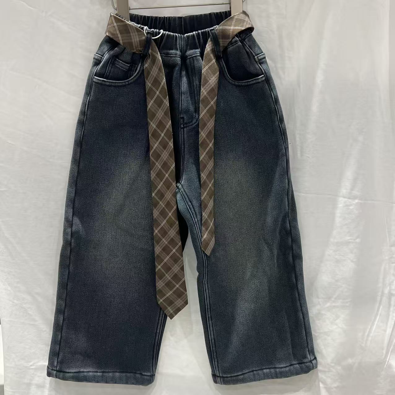 2025新款冬季休闲加厚牛仔裤 洋气百搭松紧男童直筒裤