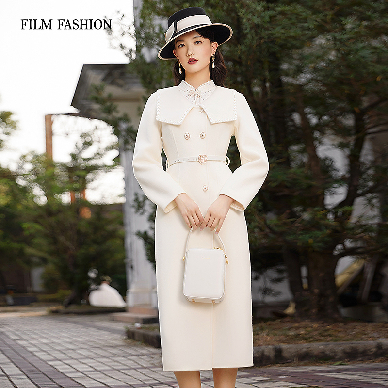 【力力淘】秋冬中长款100%绵羊毛双面呢毛呢外套女FECG135561