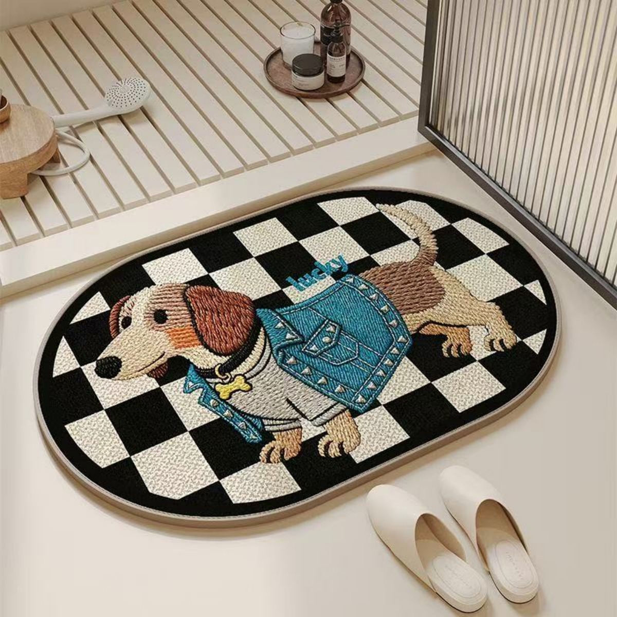 可爱卡通亚麻编织浴室地垫卫生间门口吸水垫厨房脚垫进户门地垫