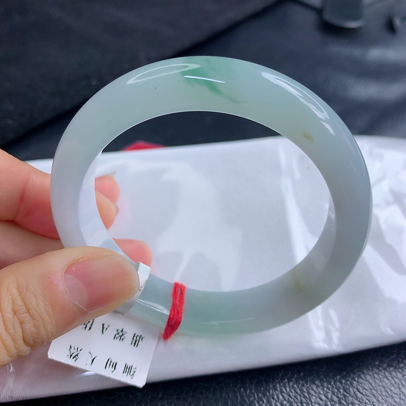 54.5圈缅甸天然A货翡翠冰飘花正圈手镯时尚百搭女款玉镯